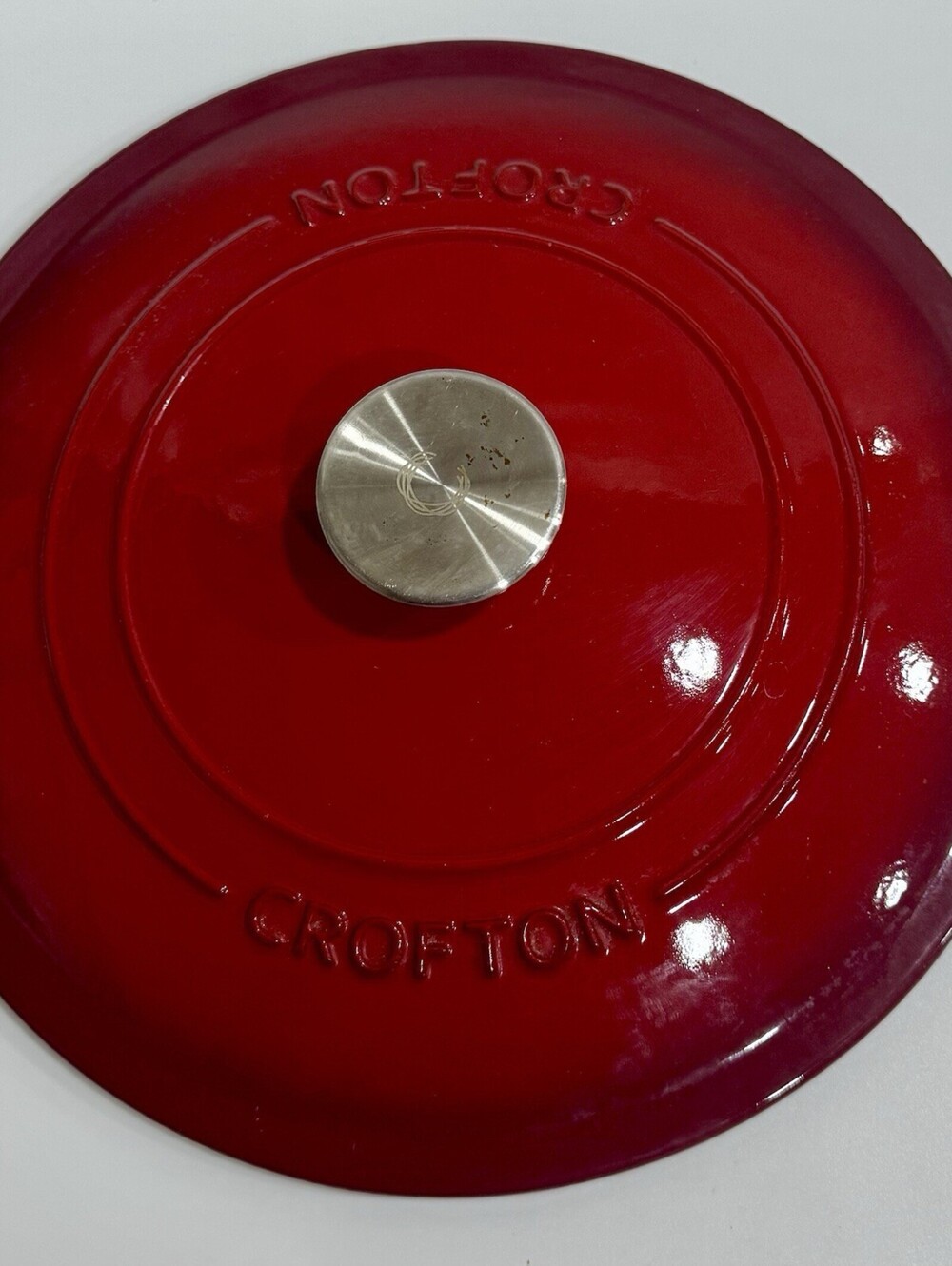 Crofton Red Enameled Cast Iron Dutch Oven Replacement Lid Round Stainless Knob
